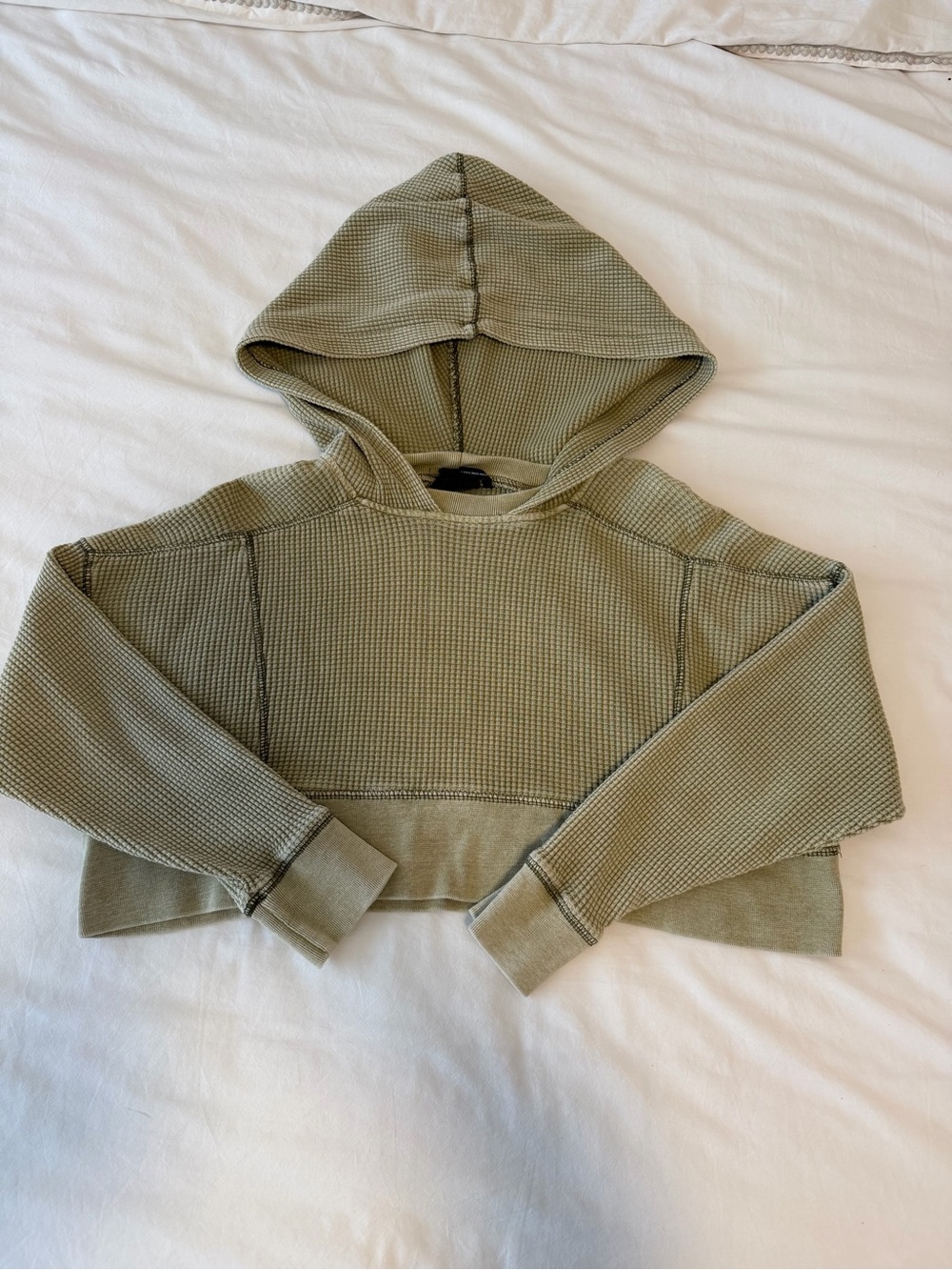 Urban Outfitters Olive Green Waffle Knit Cropped Hoodie